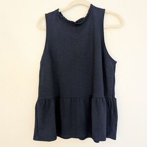 BANANA REPUBLIC FACTORY Navy High Neck Ruffle Collar Peplum Hem Knit Top Size L